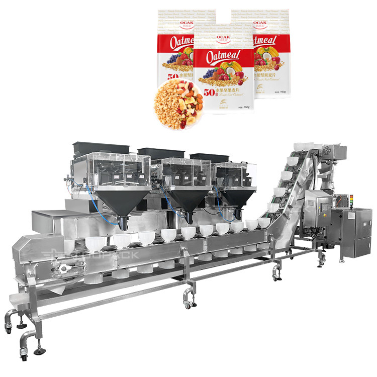 Máquina de embalagem para pesagem linear de frutas secas e nozes misturadas com transportador Máquina de embalagem de sacos pré-fabricada