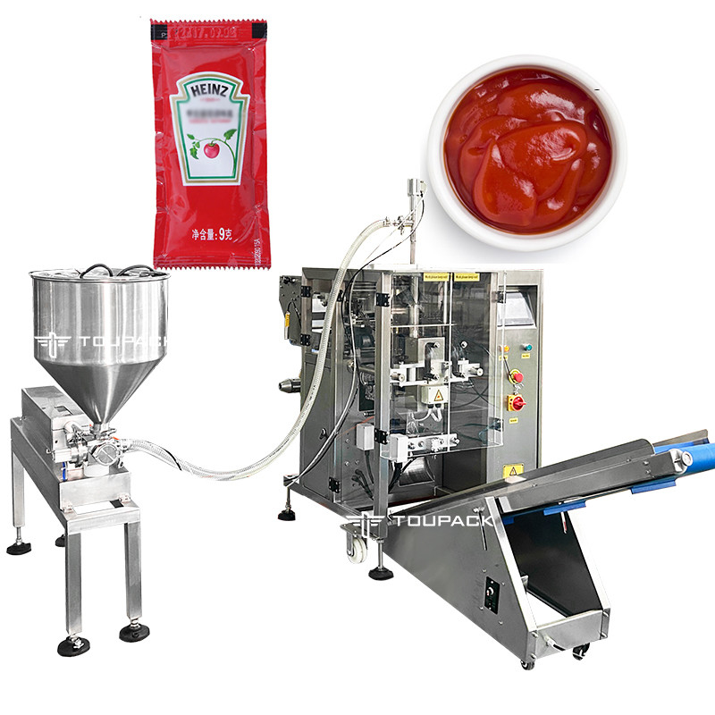 Sacos automáticos de três lados Sacos de travesseiro Molho de mel Molho de manteiga de amendoim Salada de molho ketchup embalagem máquina de pasta