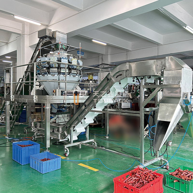 Sausagem de Frankfurt Multiheads Cinturão Combinação de alimentador Pesador Hot Dog assado Cinturão de salsicha Pesador Máquina de embalagem