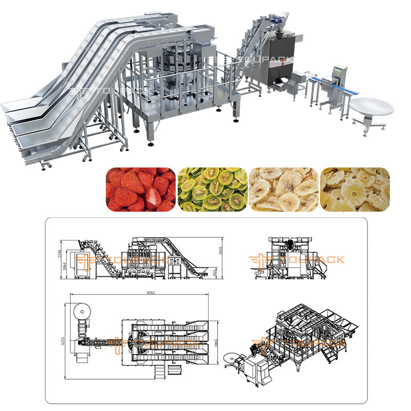 Máquina de embalagem de produtos vegetais secos crocantes Multihead Weigher Freeze Máquina de embalagem de frutas secas Mango Misturado Fragrância
