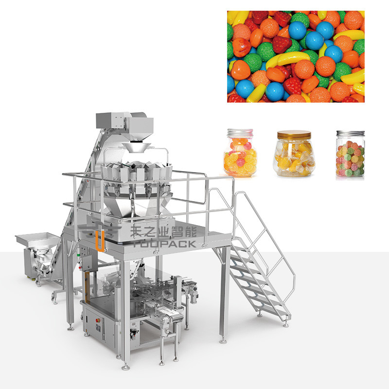 Máquina de enchimento de latas máquina de enchimento de doces suave máquina de enchimento de caramelo goma máquina de enchimento de urso 14 cabeças máquina de embalagem de peso