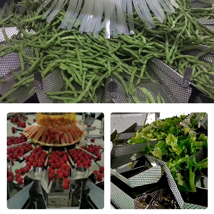 Máquina de embalagem automática de saladas de bolso de alta velocidade para 14 cabeças Máquina de embalagem de frutas secas multi-cabeça