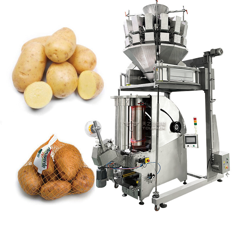Máquina Automática Completa de Embalagem e Pesagem para Sacos de Rede/Malha para Vegetais, Batatas, Laranjas e Frutas