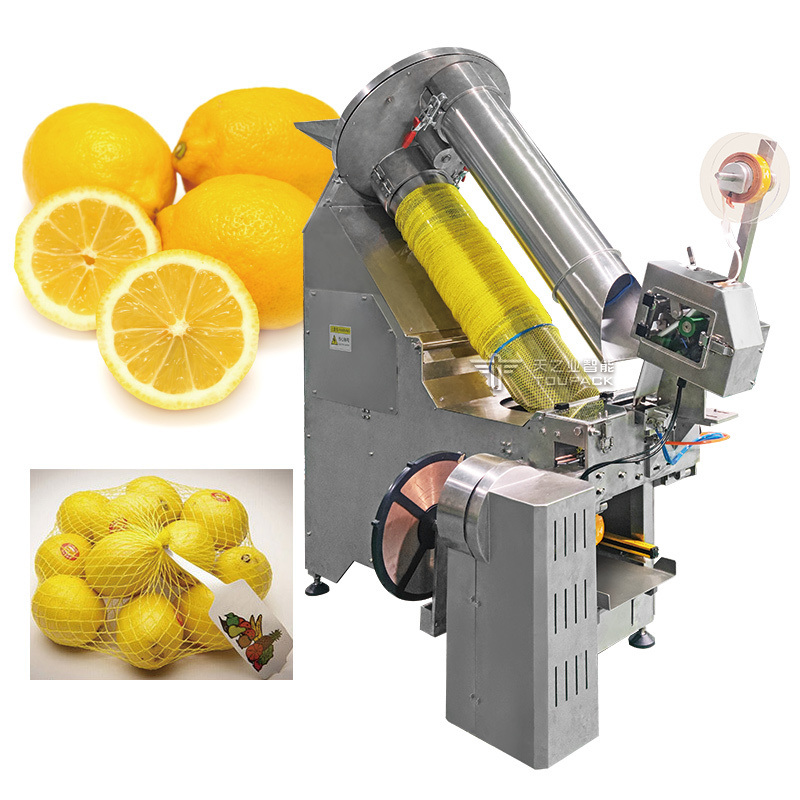 Máquina de embalagem de sacos de malha de aço inoxidável 304/316 totalmente automática com velocidade de 25-40 BPM para frutas e legumes