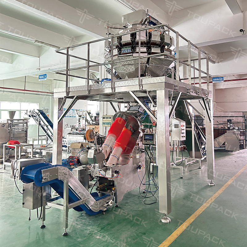 Máquina de embalagem de sacos de malha de aço inoxidável 304/316 totalmente automática com velocidade de 25-40 BPM para frutas e legumes