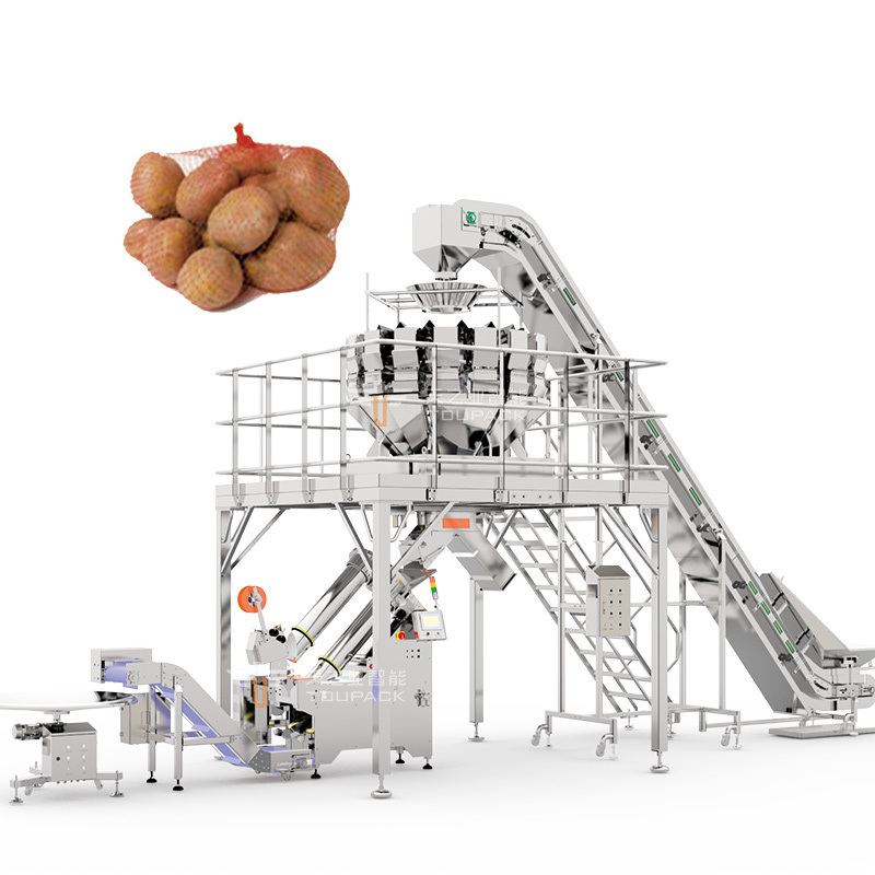 Máquina automática de embalagem de sacos de batata/máquina de embalagem de sacos de malha de gengibre/máquina de embalagem de sacos de malha de frutas cítricas para supermercado