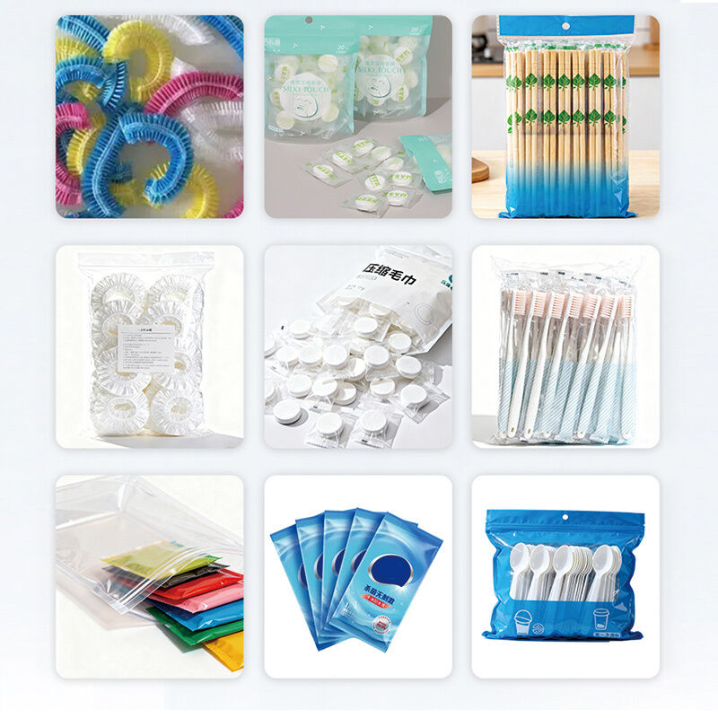 Máquina automática de embalagem de garfos de plástico, Máquina de embalagem de toucas de banho, Sistema de embalagem com pesador multicabeças