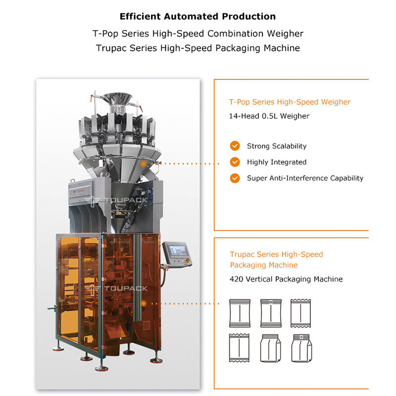 Sistema de embalagem de pesagem automática compacta para pequenos produtos 5-200g 20-200 sacos/min com design modular e controlo de alta precisão