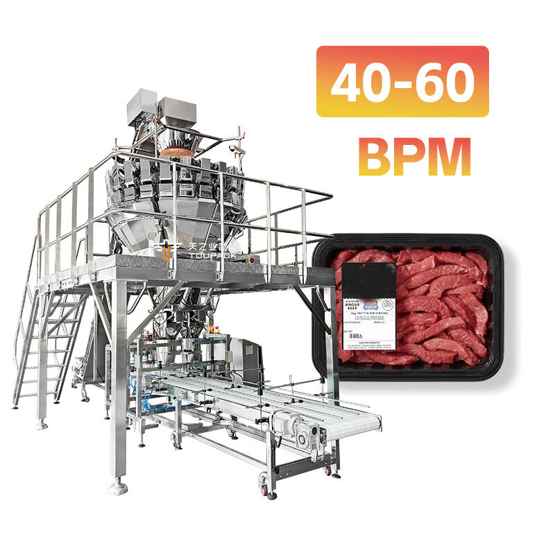 Solução de Porcionamento e Enchimento de Bandejas de Carne que Economiza Mão de Obra, Sistema de Pesagem por Parafuso de 60 BPM para Aves e Carne Bovina Marinadas