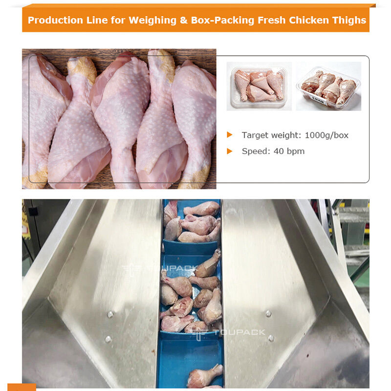 Solução de Porcionamento e Enchimento de Bandejas de Carne que Economiza Mão de Obra, Sistema de Pesagem por Parafuso de 60 BPM para Aves e Carne Bovina Marinadas