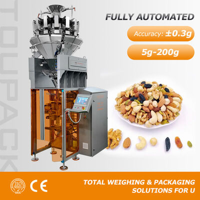 Máquina de embalagem vertical automática de grânulos de sementes de doces de nozes e chips com balança Multihead