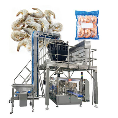 Linha de embalagem de pepitas de frango congeladas com balança multicabeça e máquina de bolsas pré-fabricadas