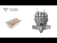 Linha de embalagem de bandejas de asas de frango congeladas totalmente automatizada, pesada com precisão por pesadora multicabeças TOUPACK