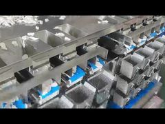 Máquina de pesagem e embalagem de alimentos frescos de 8 cabeças e 3 camadas, embalagem em formato de travesseiro com barbatana de tubarão